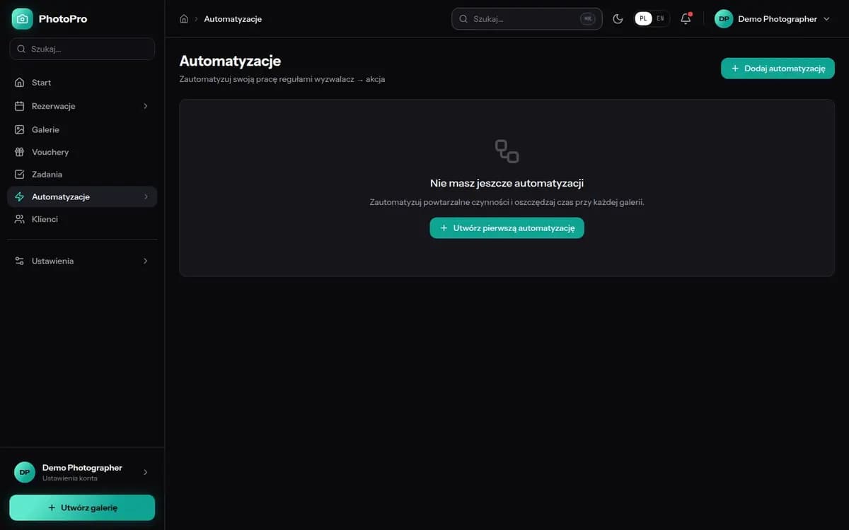 Automatyzacje w panelu PhotoPro uruchamiane po opłaceniu zamówienia